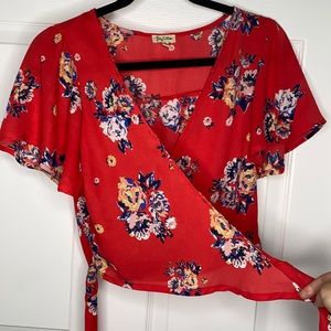 red floral cropped wrap top